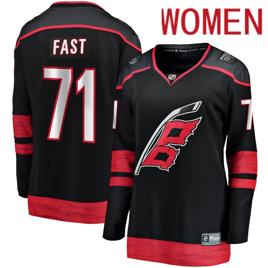 Women Carolina Hurricanes #71 Jesper Fast Fanatics Branded Black Home Breakaway Player NHL Jersey-0